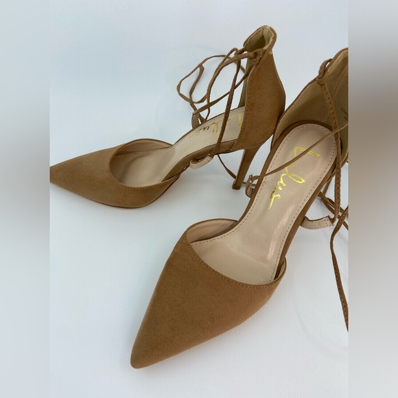 Lulu's women's heels stiletto Lace Up Suede Pointed Toe Size 6 brown camel - Picture 8 of 9